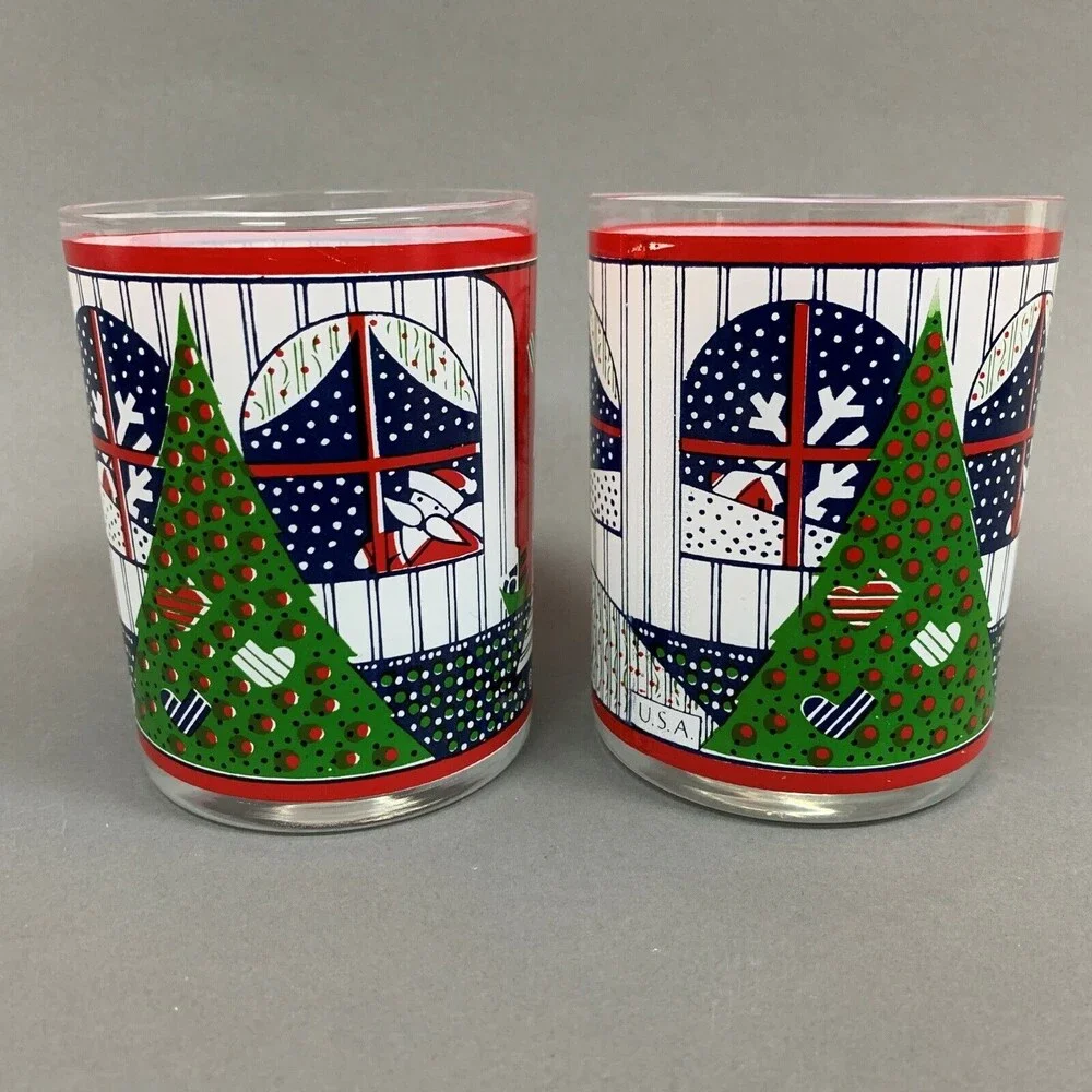 Jepcor Twas‎ Night Before Christmas Glasses Double Old Fashion 4 1/8 Lot of 2